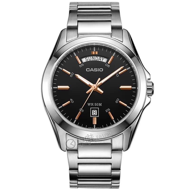 CASIO MTP-1370D Men's Business Casual Watch, 50M Water Resistant, Stainless Steel Band, Day & Date Function