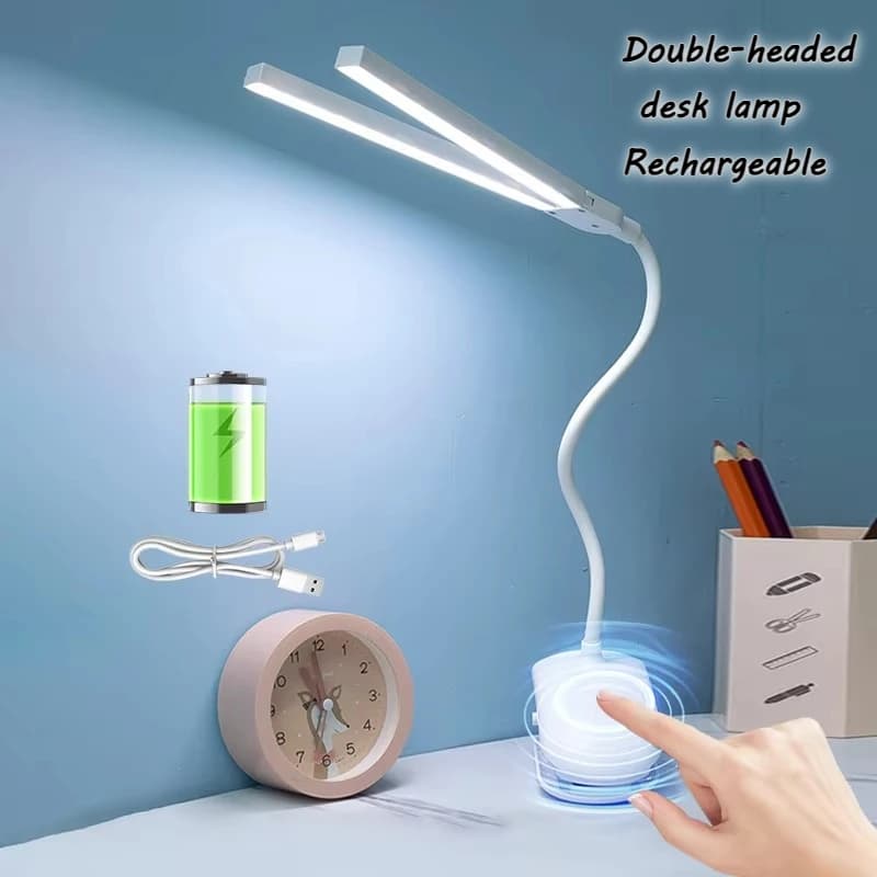 Lampada da lettura a LED USB Clip a doppia testa Touch Luce dimmerabile Protezione per gli occhi per camera da letto Dormitorio Studio Lampada da tavolo a LED per ufficio