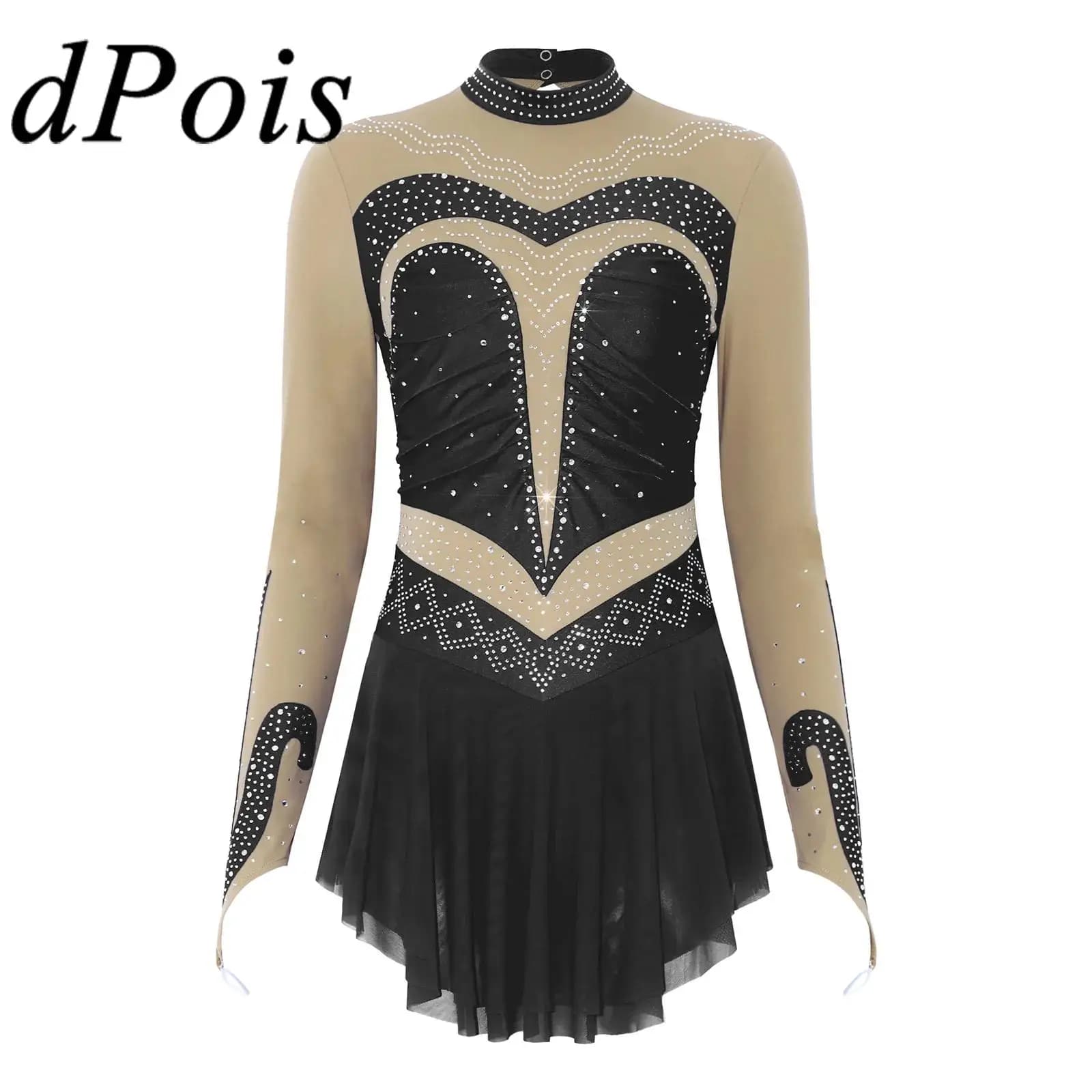Body da Ginnastica Ritmica in Rete Trasparente per Donna, Costume per Pattinaggio Artistico e Danza Lirica, Abbigliamento per Spettacoli