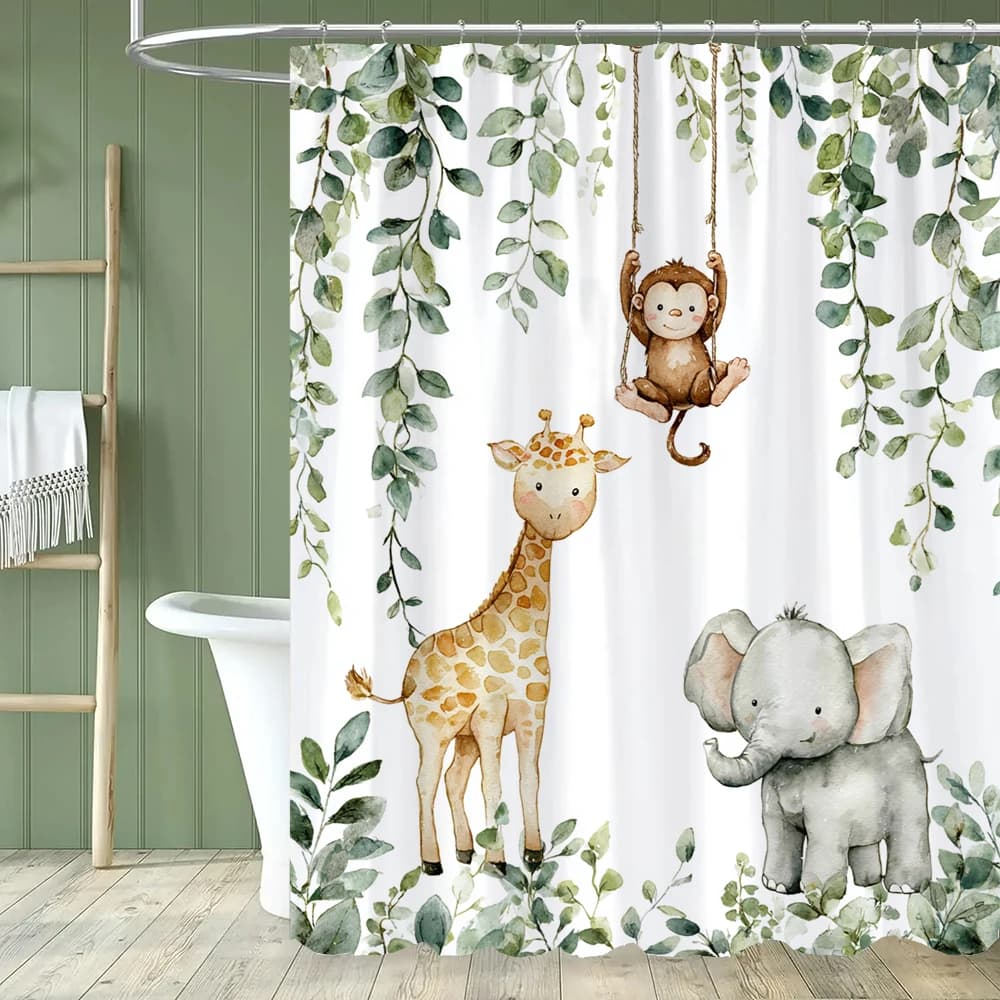 Tenda da doccia con animali carini dei cartoni animati, 1 pezzo, tenda da bagno per bambini con ganci, tenda decorativa per la casa in poliestere stampato