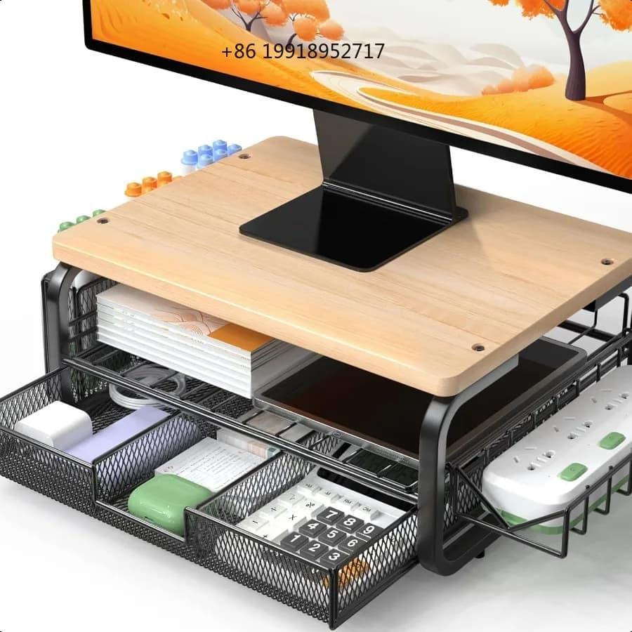 High Grade Wood Monitor Stand Riser Large Capacity Monitor Stand with Drawer Monitor Stand for Desk with Plug Holder Pen JJ384