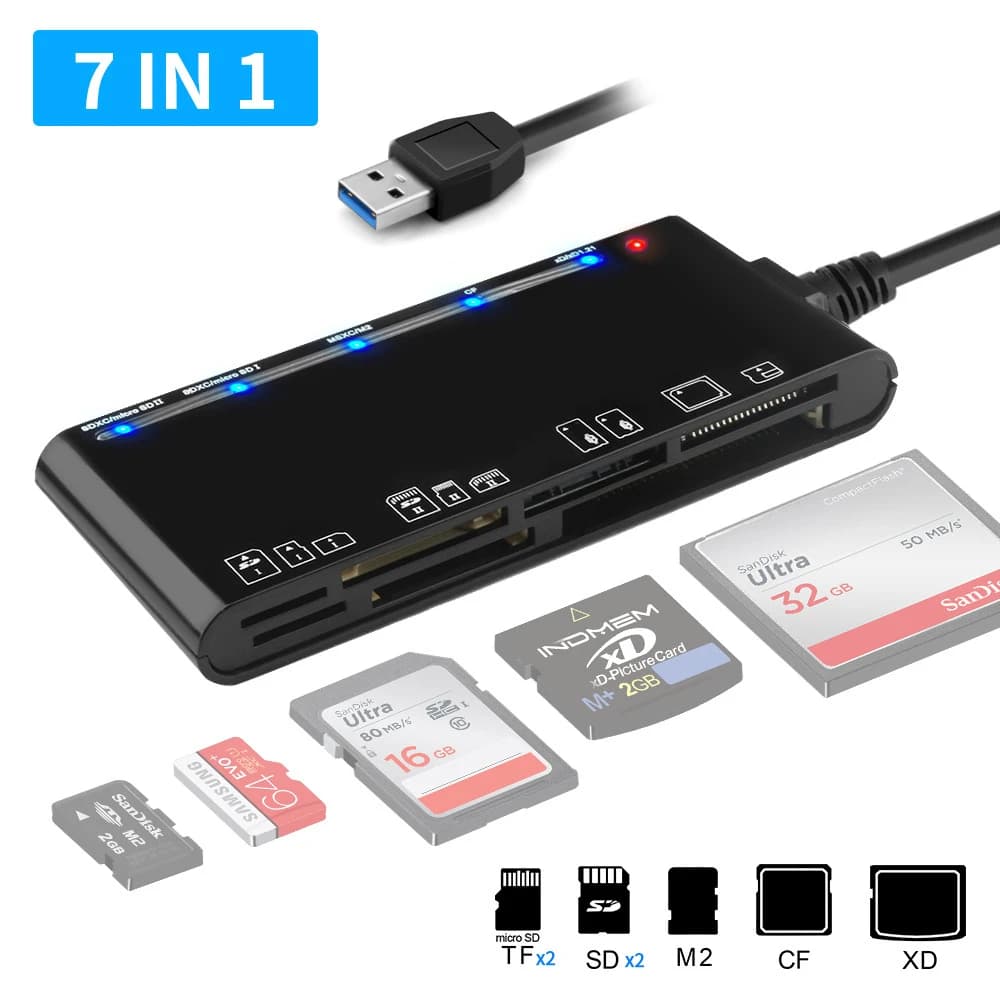 CR7 USB 3.0 scheda multifunzione Teader CF/XD/MS/SD/TF Card Seven In One compatibile con Windows Vista/XP/7/8/10/, Linux, Mac Os