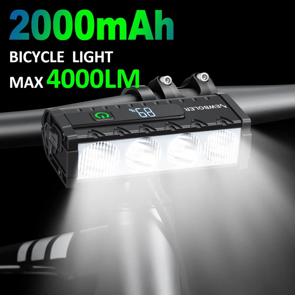 NEWBOLER Luce per bicicletta anteriore 4000 Lumen Luce per bici 2000mAh Torcia impermeabile Ricarica USB MTB Accessori per lampade per ciclismo su strada