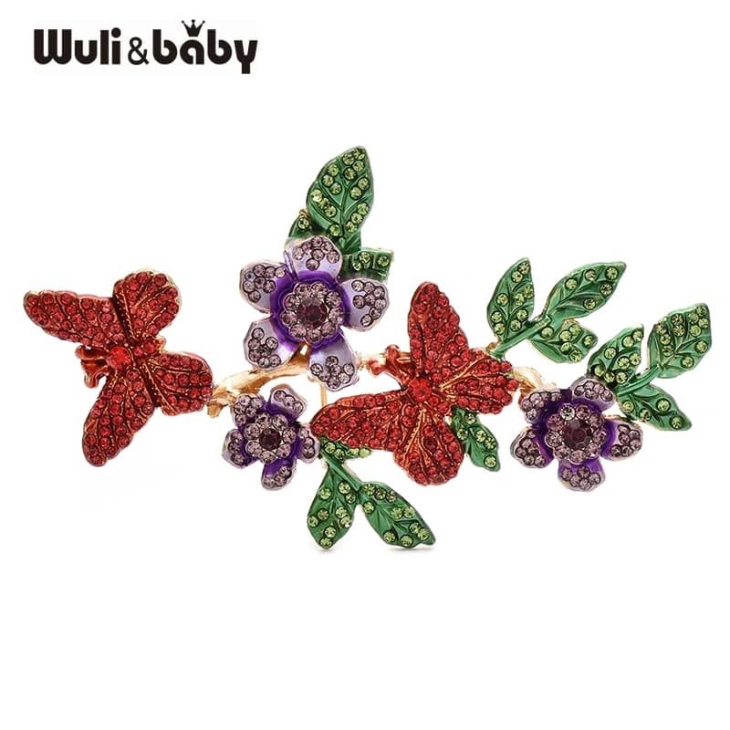 Wuli & baby Spille con farfalle brillanti Spilla con insetti e fiori con strass a 3 colori per vestiti da donna Spille per zaini Regali