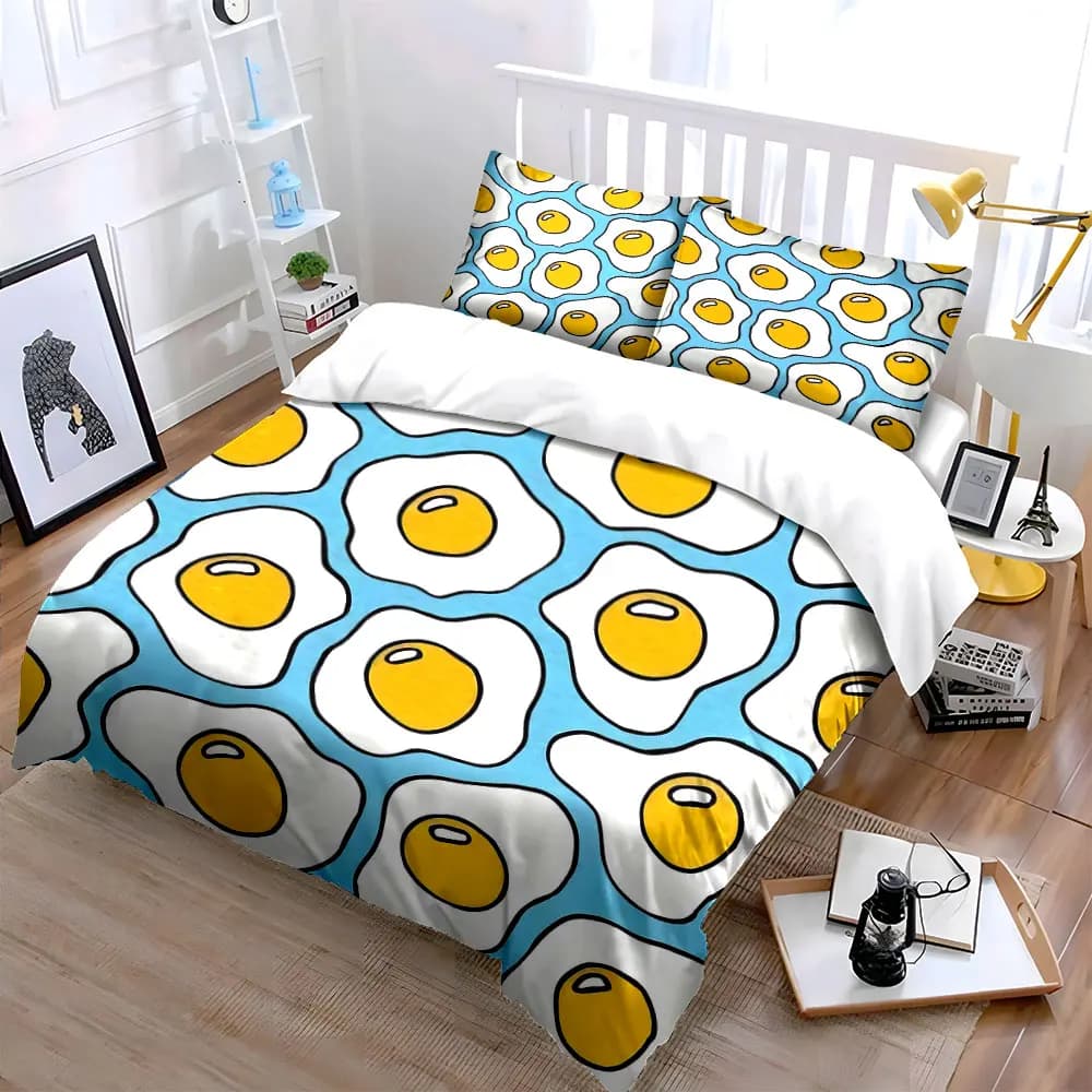 Set decorativo con stampa di uova, set di biancheria da letto morbido e delicato sulla pelle, include 1 copripiumino e 2 federe, regalo