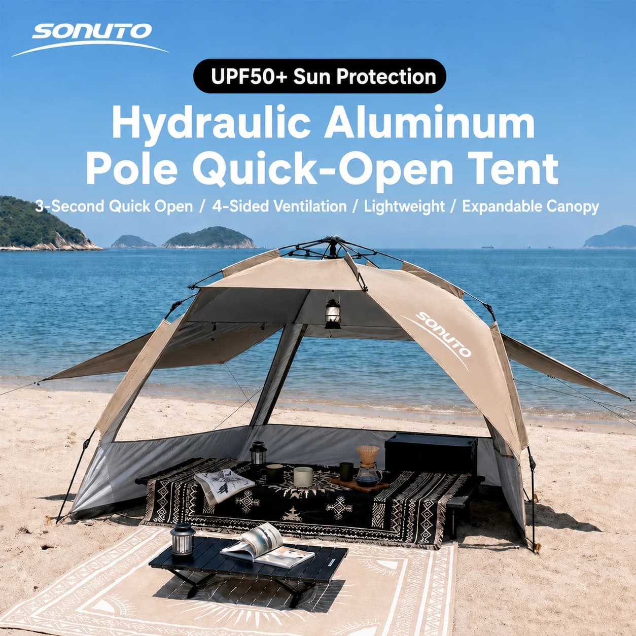 Sleep Outdoor 3-4P camping tent One-Touch beach fishing tent with automatic opening quick travel picnic tent for families anti-uv tent