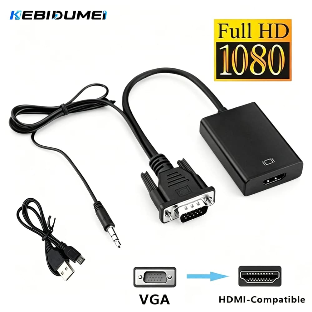KEBIDUMEI VGA TO HDMI-compatible TV Converter 1080P HD Audio Video Cable Adapter VGA Input HD Output for PC Laptop TV Projector