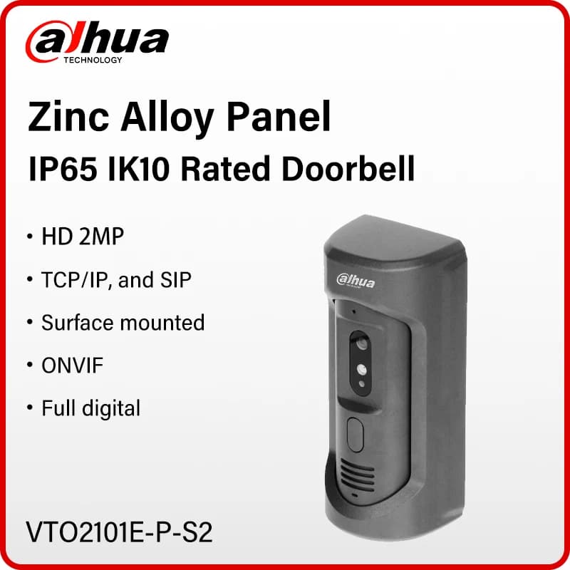 Videocitofono Dahua 2MP IP65 IK10 con Pannello in Lega di Zinco, Campanello HD PoE, Telecamera IR, Sblocco Remoto WEB TCP SIP RS-485 APP VTO2101E-P-S2