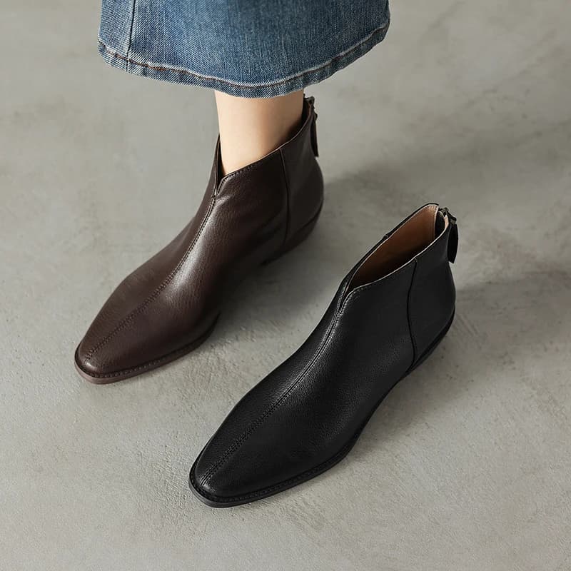 2026 new winter women ankle boots natural leather plus size 22-26cm sheepskin round toe thick heel back zip short boots