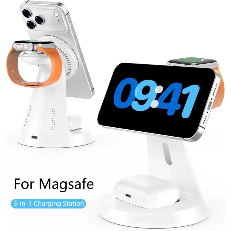 Dock di ricarica wireless magnetico da viaggio 3 in 1 per Magsafe iPhone 17 16 15 14 13 12 Apple Watch 11-2 Airpods Pro 3/2 Ricarica rapida