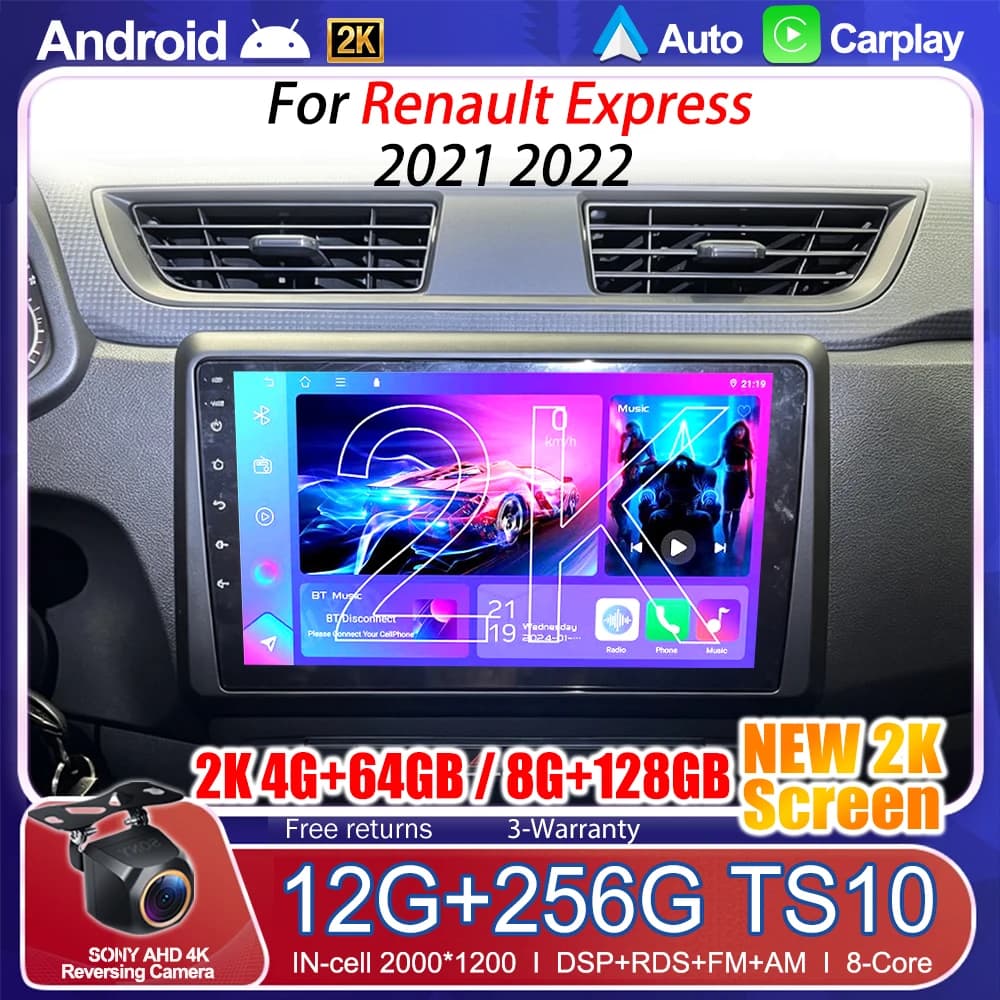 Autoradio Android 16 for Renault Express 2021 2022, Multimedia player Stereo GPS WIFI+5G Wireless Carplay Auto Video Touch Screen