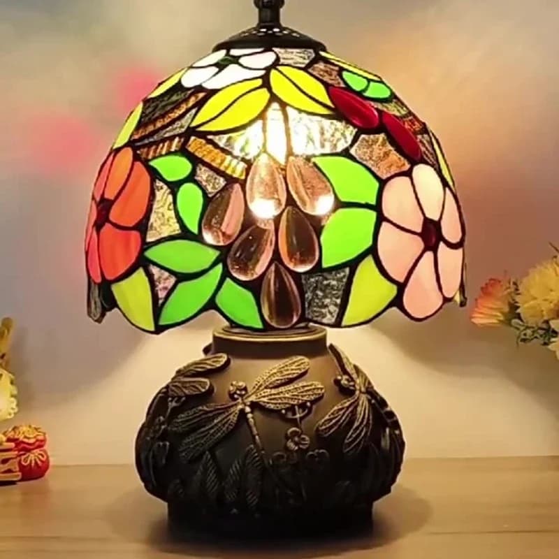 Lampada da Tavolo Francia 2026, 8 Pollici, in Vetro Colorato, Lampada da Comodino Rosa Rossa, Luce da Lettura per Camera da Letto, Soggiorno, Ufficio