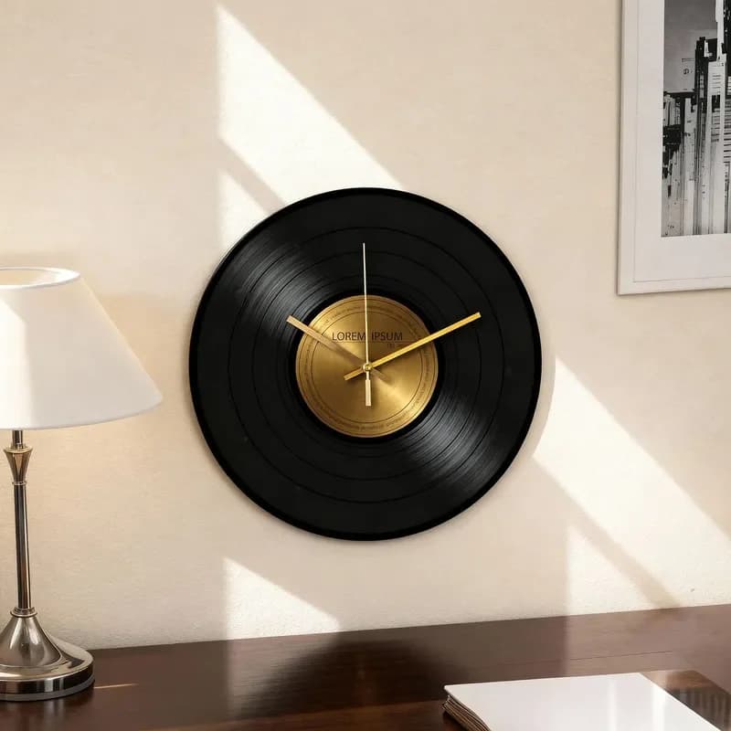 Vinyl CD Record Wall Clock for Home Living Room Creative Wall Decoration Tempered Glass Clock