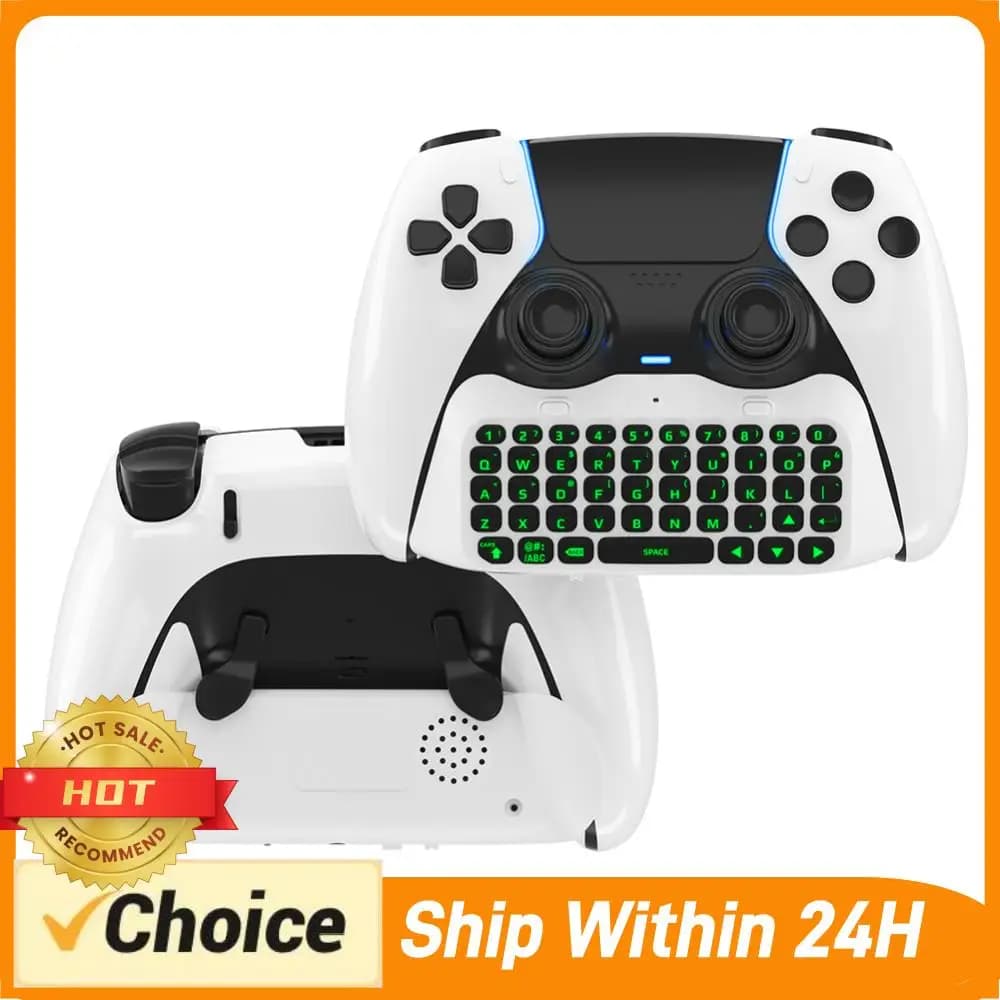 Mini tastiera Chatpad compatibile con Bluetooth, tastiera esterna con retroilluminazione verde e altoparlante integrato per controller PS5 Elite