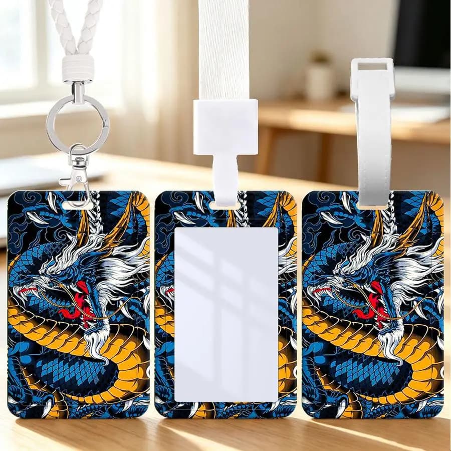 1pc Multi functional Student Bus ID Card Nurse Badge Card Protective Cover cable tie Luggage tag Lanyard card holder Blue Cool