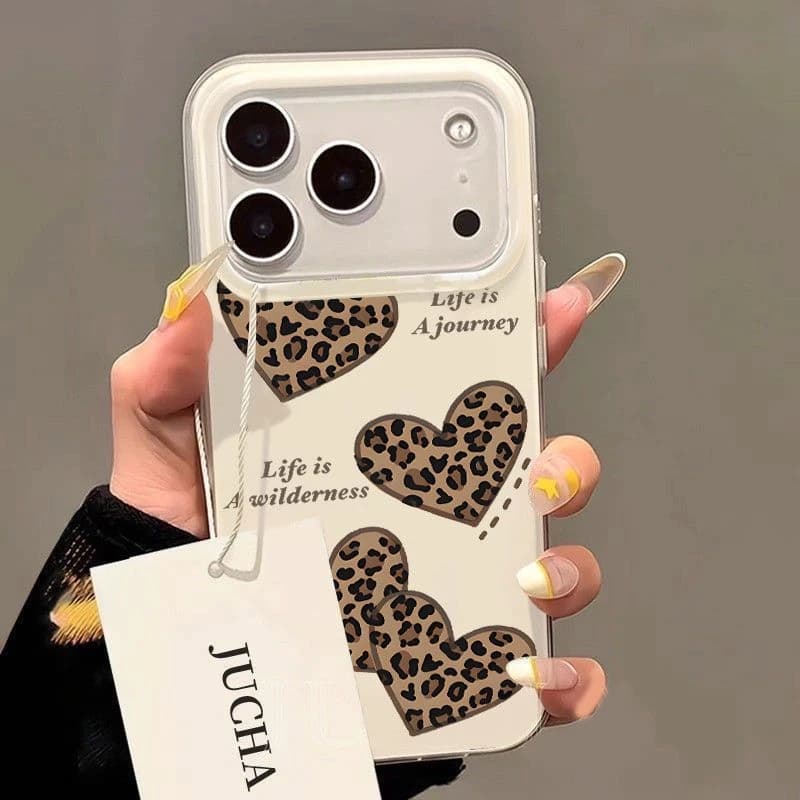 Korean Ins Leopard Print Love Premium Fashion Y2K Phone Case For iPhone 17 Air 16 15 14 13 12 11 Pro Max 15 Plus Anti-Drop Cover