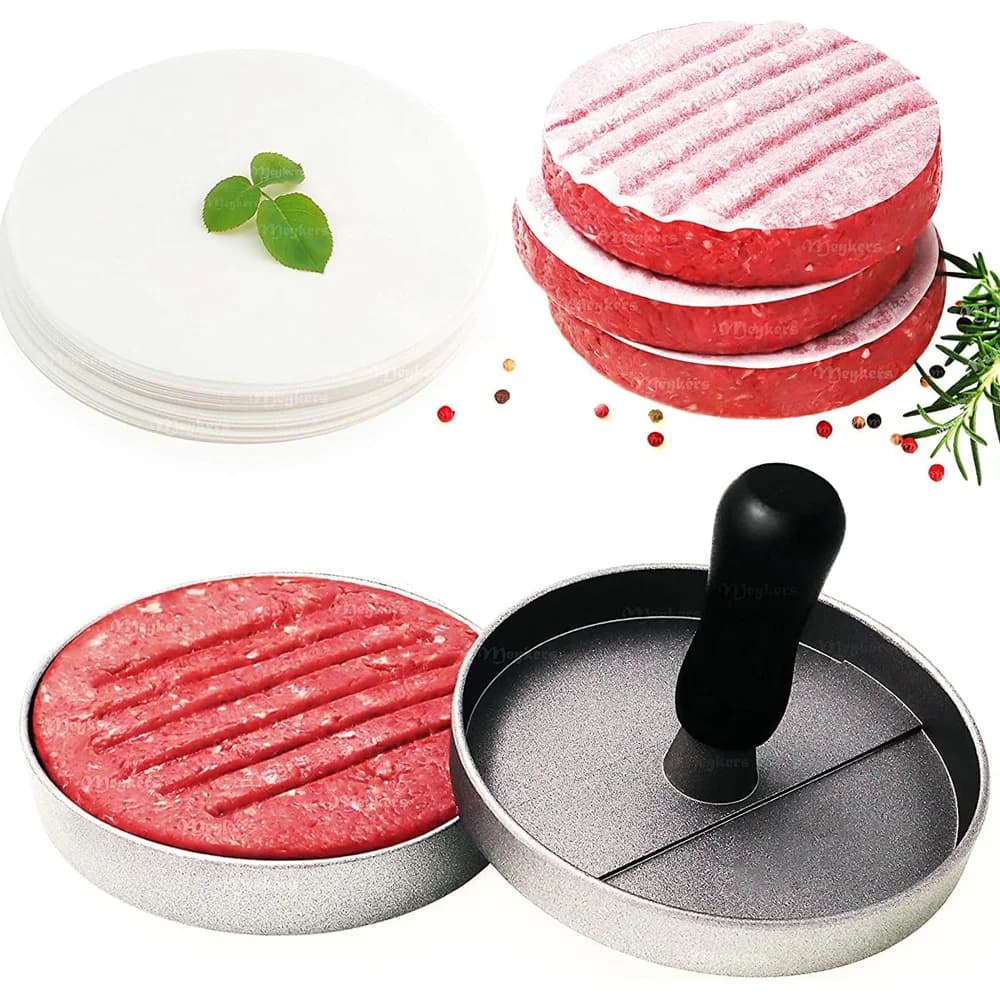 Burger Press with 100 pcs Patty Papers Set ,Non-Stick Hamburger Mold with Free Wax Patty Paper Sheets