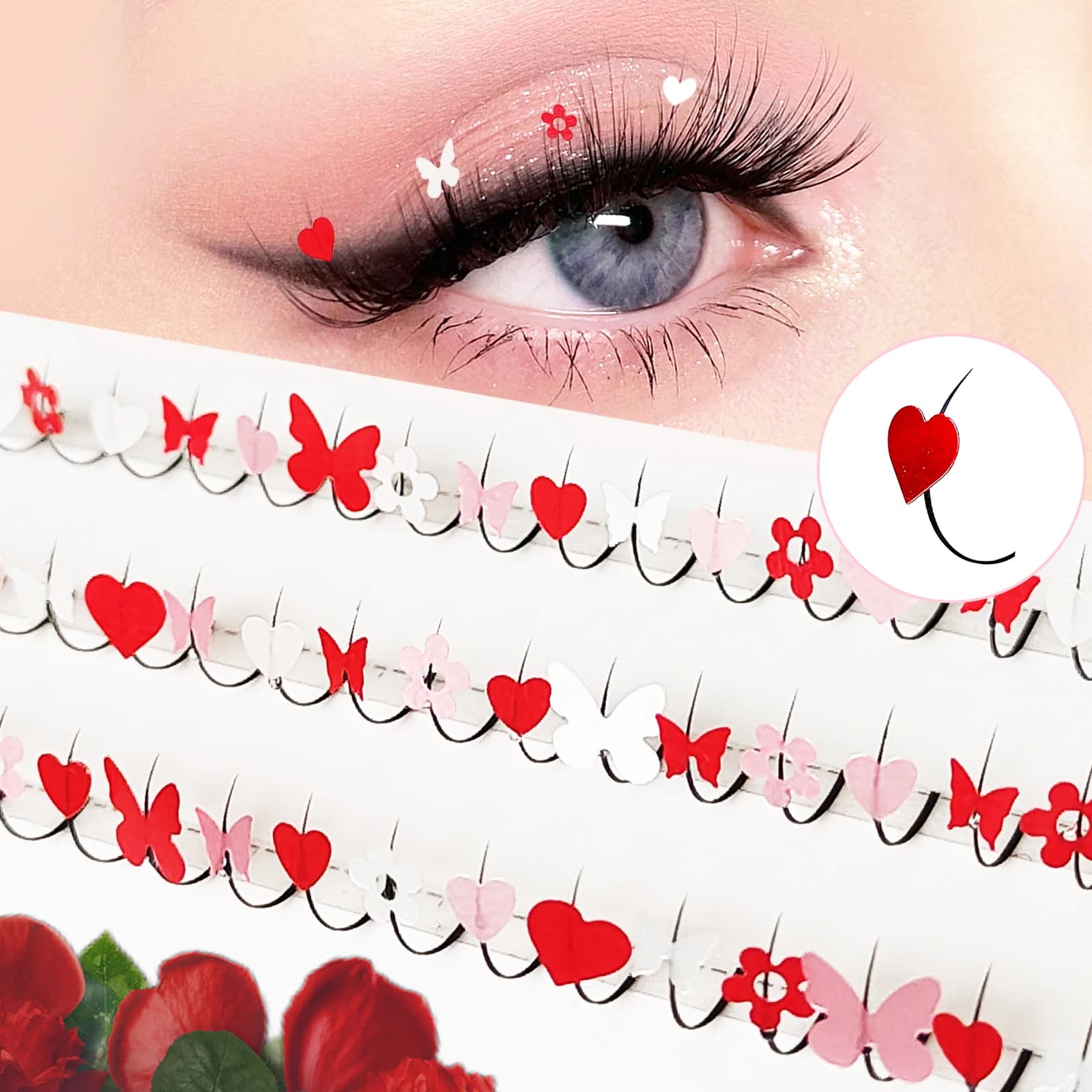 Ciglia al miele Estensioni ciglia finte di San Valentino Ciglia a farfalla rosa amore Morbide e riutilizzabili