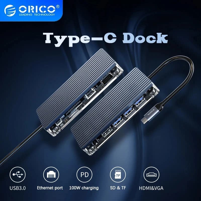 ORICO Multi USB C Docking Station Hub USB Splitter Convertitore da USB C a HDMI SD/TF PD 100W Lettore di schede di ricarica rapida Accessori per PC