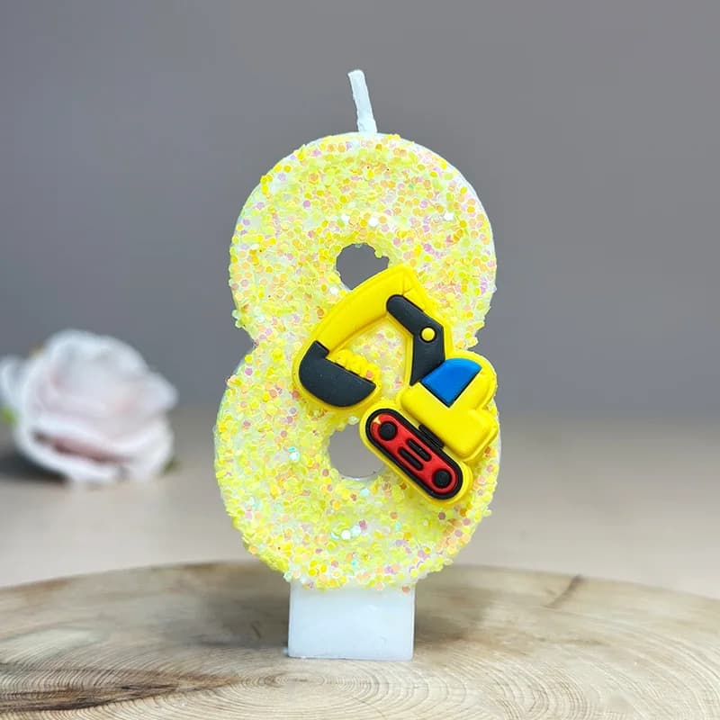 Yellow Excavator Digital Candle, Bright Yellow Sequined Birthday Candle, Festive Party Dessert Cake Atmosphere Decoration Plugin