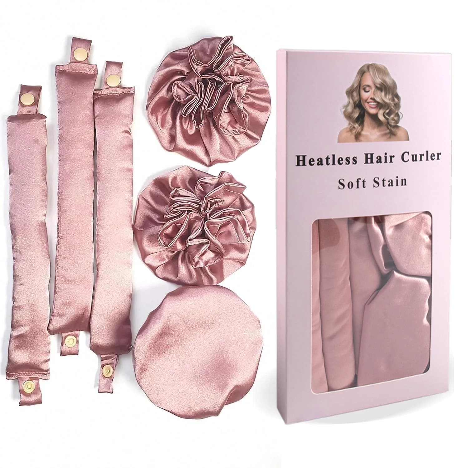 3 piece satin curling rod with headphones for hair, soft band for night curlings for long hair, tools for DIY hairstyles