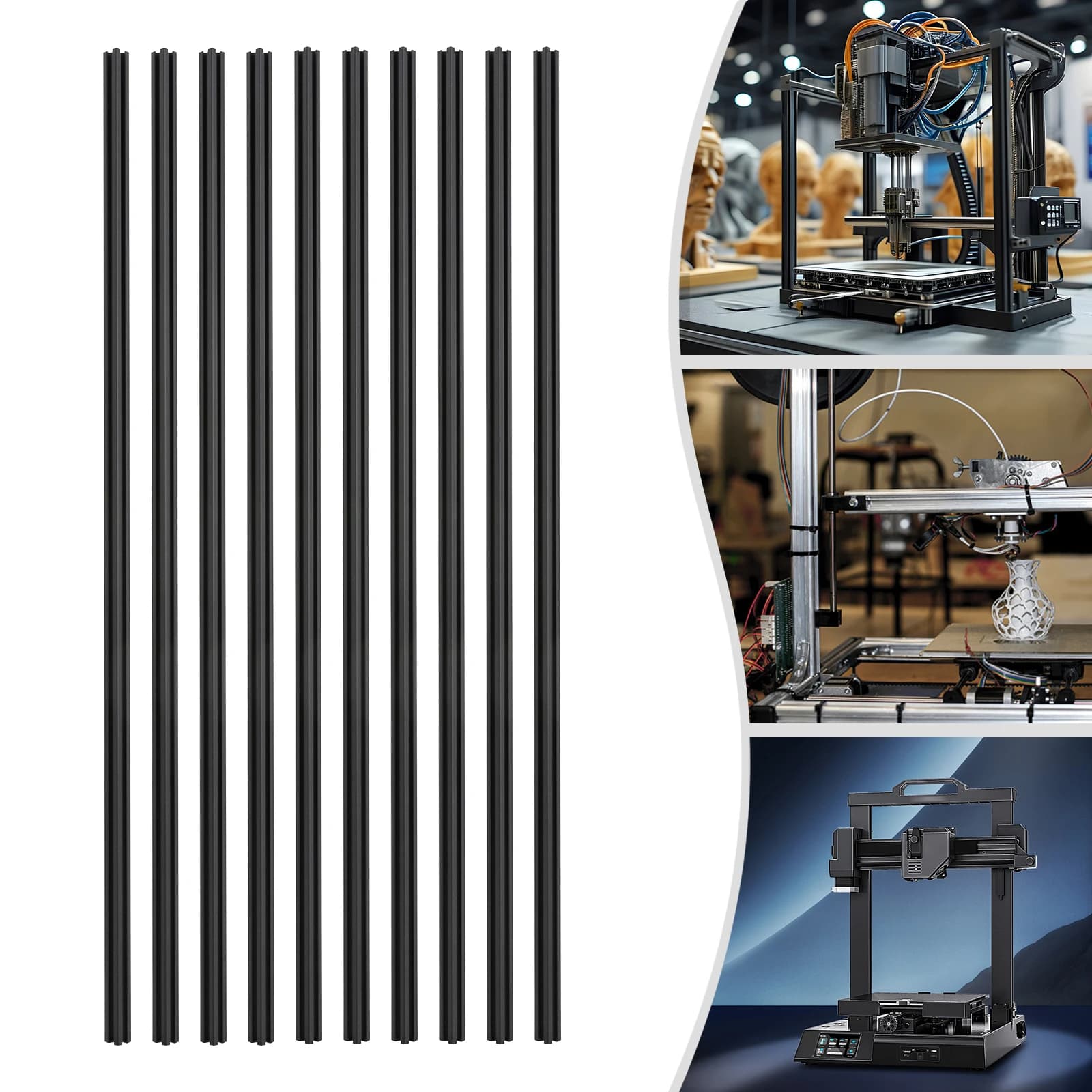 Pack of 10 3D printer CNC for extrusion of aluminium with T 20*20 1m 39.5' long-extruded black