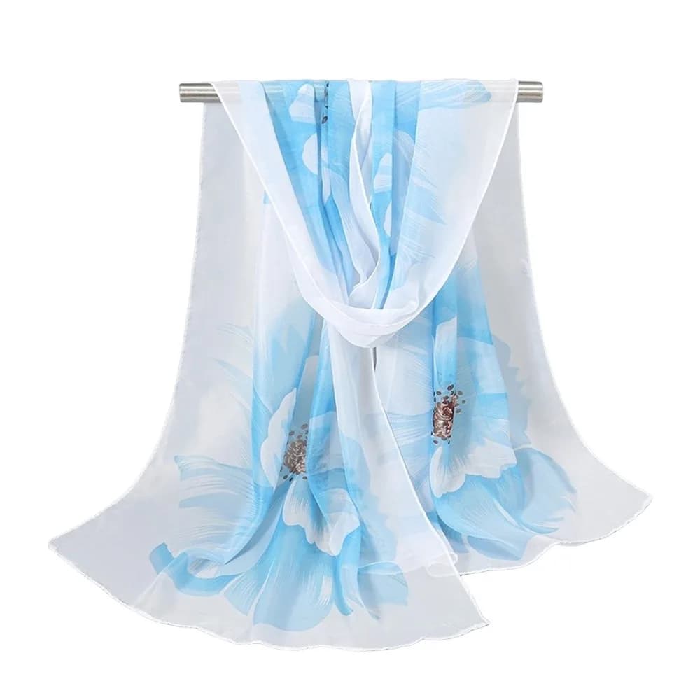 New Chiffon Scarf with Long Floral Print Solar Protection Soft Slip Hijab Spring