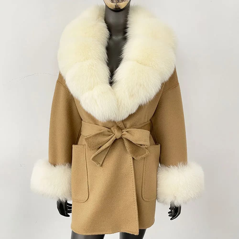 Wool Jacket Warm Natural Fox Fur Woolen Coat Female New Autumn Winter Real Raccoon Fur Coat Lady Real Fox Fur Jacket Women