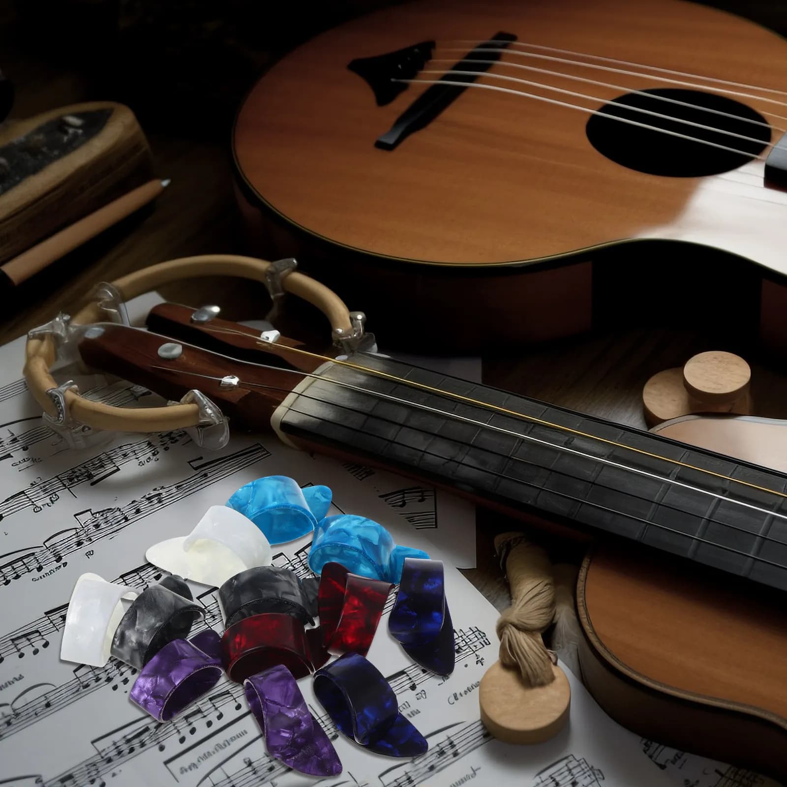 12 Pezzi Plettri Piatti per Chitarra, Basso, Acustica, Banjo e Protezioni per Dita e Pollice