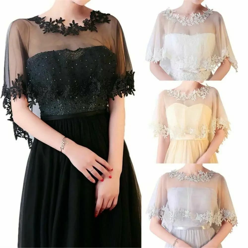 Scialle da donna in pizzo casual da sposa, mantello da sposa, abito da sera, scialle stile mantello, elegante garza trasparente leggera