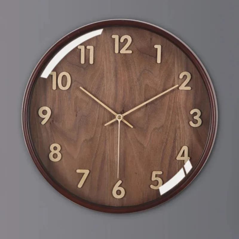 Silent wall clock in solid wood, Nordic style, three-dimensional, for living room, simple quartz watch.