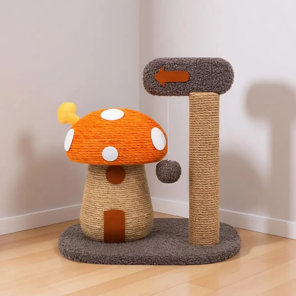 Tiragraffi a Forma di Fungo, Albero per Gatti e Giocattoli, Tiragraffi per Gatti da Interno con Corda di Sisal Naturale
