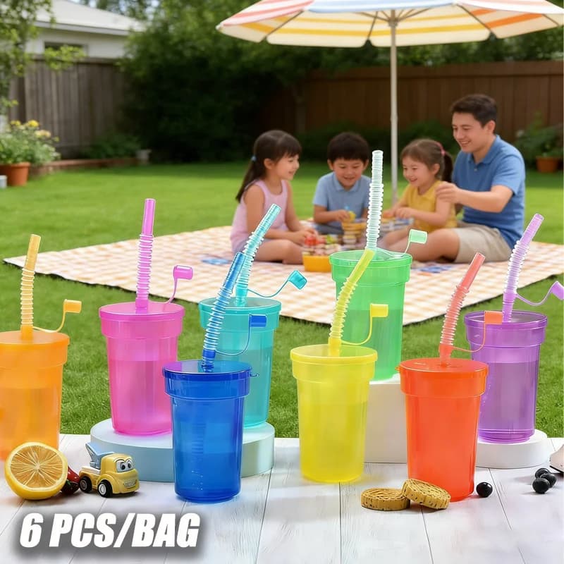 Bicchieri Neon con Coperchi e Cannucce in Plastica, Colorati per Feste di Compleanno, Eventi e Decorazioni