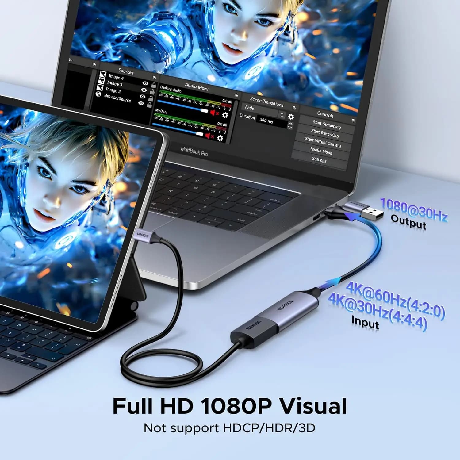 UGREEN Full HD 1080P 4K for USB 2.0 Video Capture Card USB-A/USB-C for Gaming Streaming Teaching-Compatible Switch