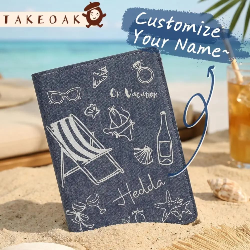 Custom Name Summer Vacation Themed Passport Cover Personalized Travel Print Pu Leather Passport Holder with Multi-Card Slots