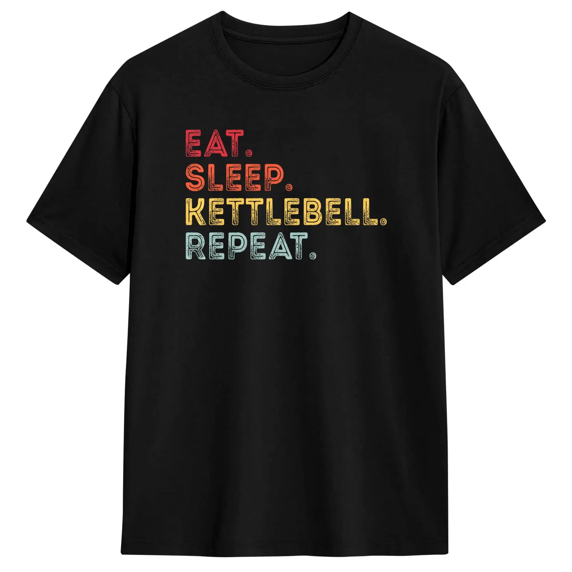 Retro Eat Sleep Kettlebell Repeat Fitness Gym T Shirt Men's Vintage T Shirts Beach O-Neck Trending Tees Custom Logo Clothing