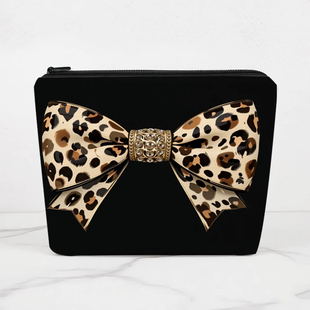 Borse per il Trucco con Stampa Leopardata e Design a Fiocco per Ragazze, Pochette Cosmetica, Borsa da Toilette, Astuccio per Matite, Contenitore da Viaggio