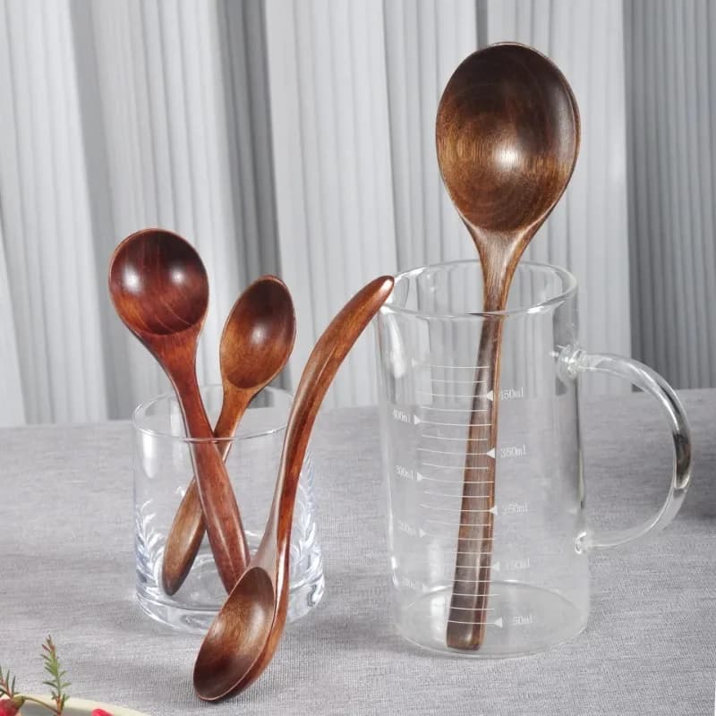 Eco Wooden Stirring Spoons Japanese Style Anti-Scald Teaspoon for Coffee Tea Dessert Kitchen Tools Soup Spoon