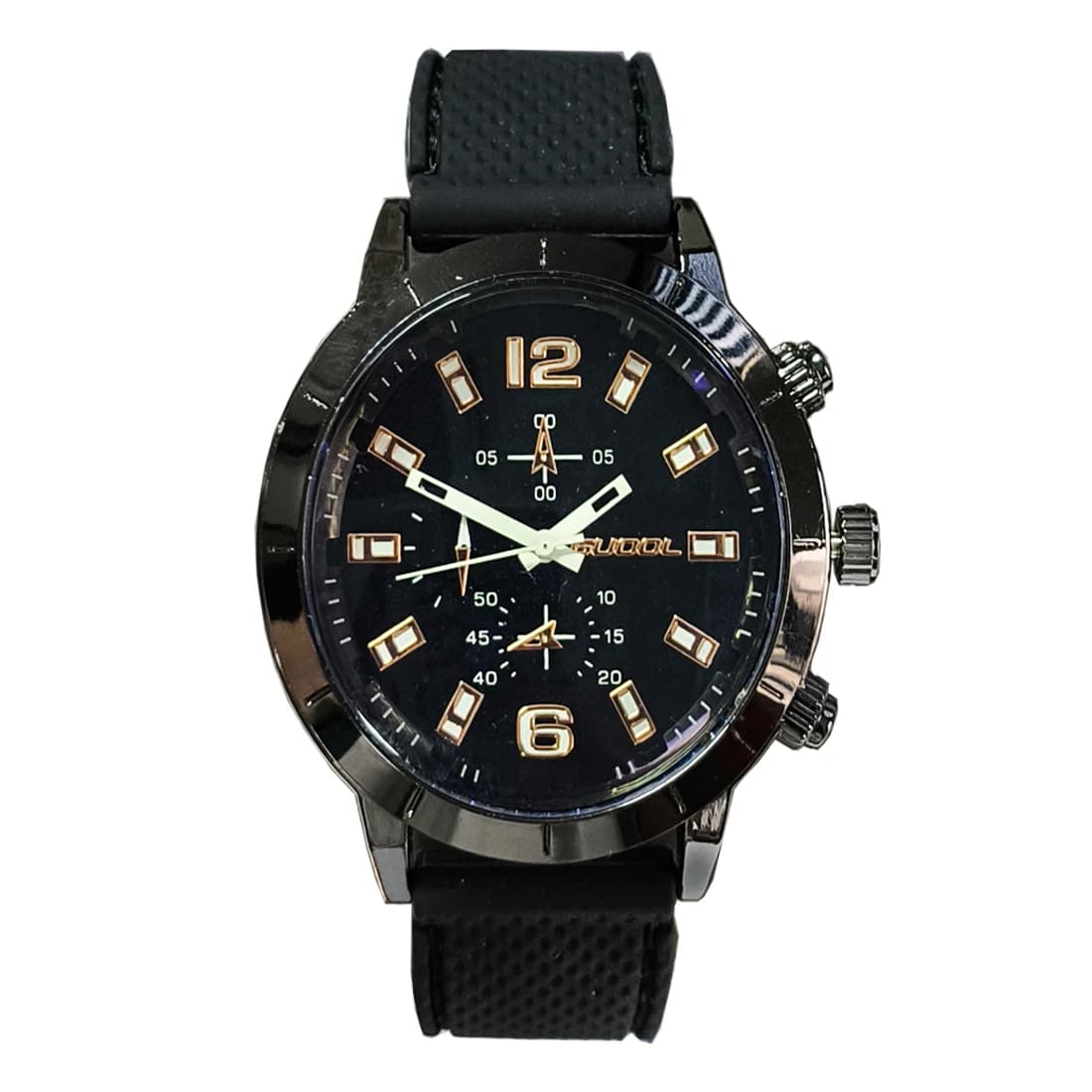 Orologio da Polso Analogico da Uomo al Quarzo con Cassa in Metallo Nero, Cinturino in Silicone Nero, Quadrante Nero Decorativo Multifunzione, Impermeabile