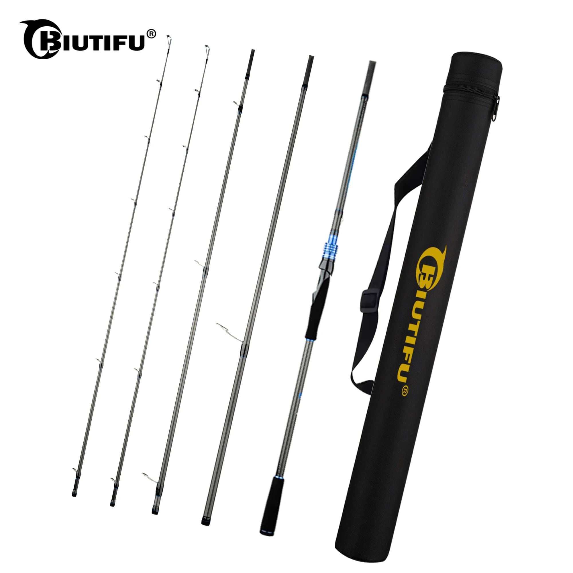Canne da Pesca BIUTIFU per Spinning e Casting 1.65-3.3m, 2 Punte, Baitcasting 3-80g, Ultraleggere in Carbonio con Tubo Portacanna e Zaino