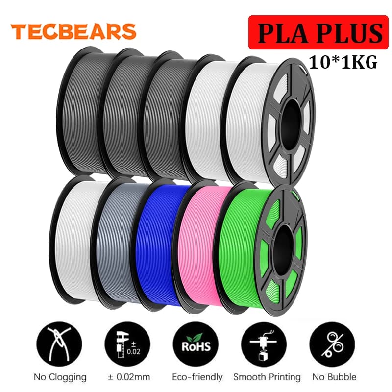 Filamento per Stampante 3D TECBEARS 10KG PLA PLUS 1.75mm Multicolore, Senza Bolle, Confezione Sottovuoto per Materiale FDM, Spedizione Rapida