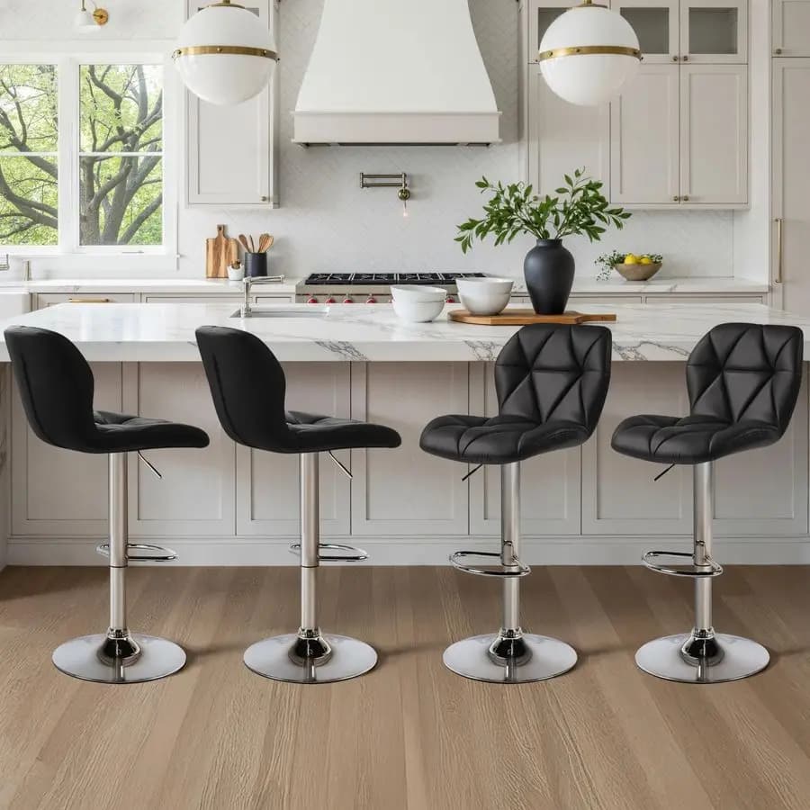 Set di 4 Sgabelli da Bar, Sgabelli Girevoli Regolabili in Pelle PU, Sgabelli Moderni con Schienale e Poggiapiedi, Altezza Bancone