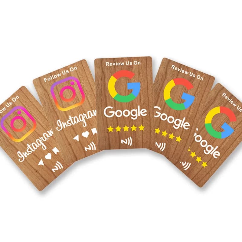Schede digitali NFC di lusso in legno di ciliegio Tag NFC NFC215 per revisione Google Instagram Facebook WhatsApp