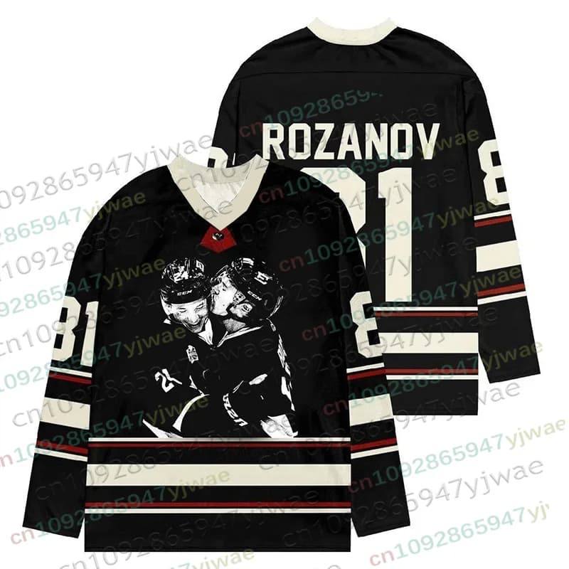 Maglia da Hockey Riscaldata 2026 Rozanov 81 HOLLANDER 24, T-shirt a Maniche Lunghe con Scollo a V per Uomo e Donna, Abbigliamento Unisex