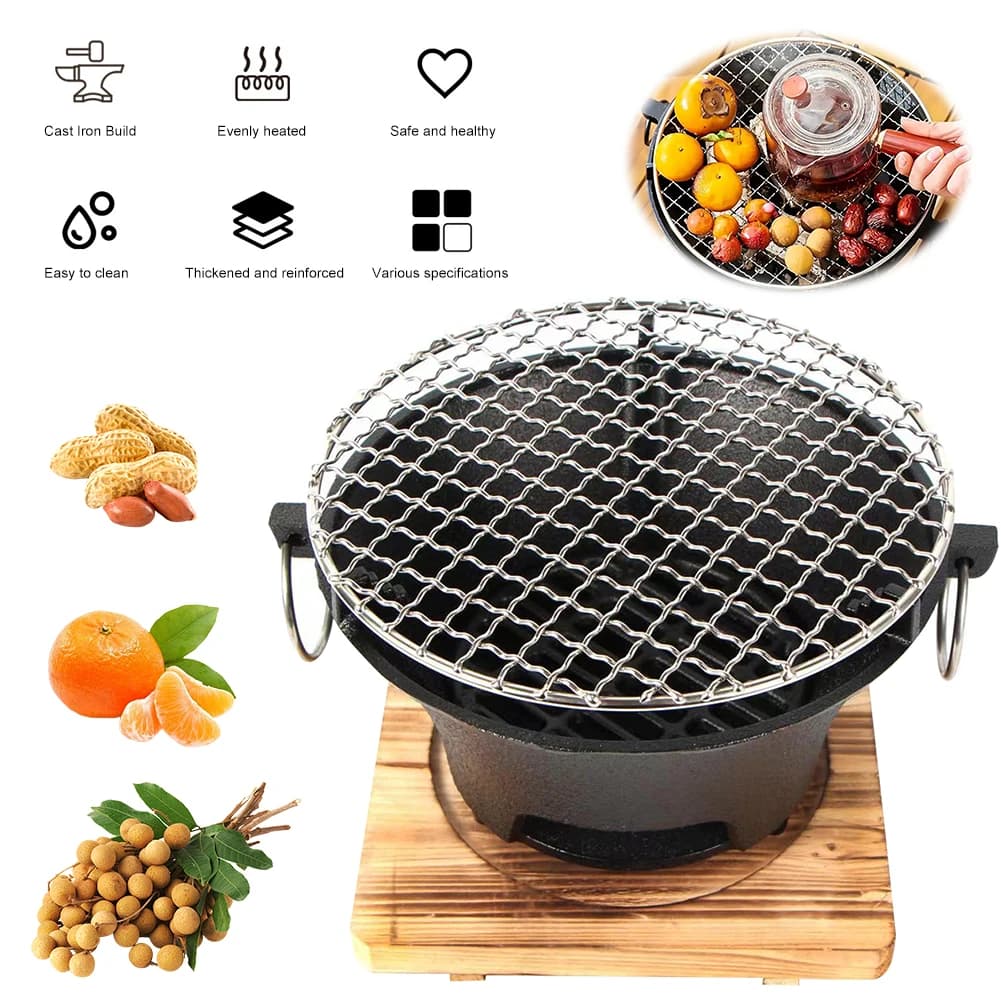 Griglia per Barbecue in Acciaio Inox da Tavolo, Fornello a Carbone Rotondo per Casa, Feste, Campeggio all'Aperto