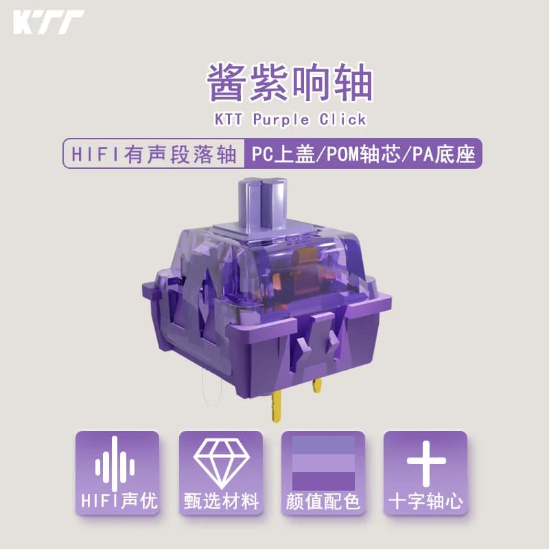KTT Purple Click Switch 40g Pre-Lubrified 5 Pin HotSwap with POM cable for Hifi Mechanical Keyboard