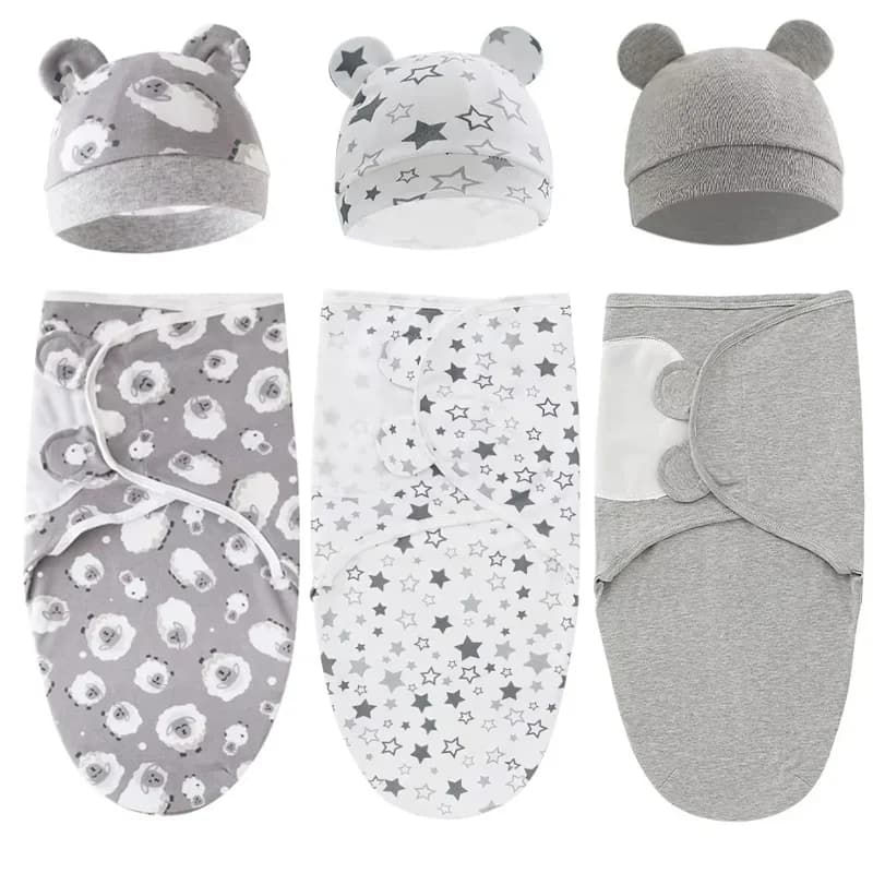 Baby Changing Cover Set Wrap Hat Enveloped Cartoon Newborn Sleeping Bag Adjustable Infant Bed Covers 100% cotton 0-6M