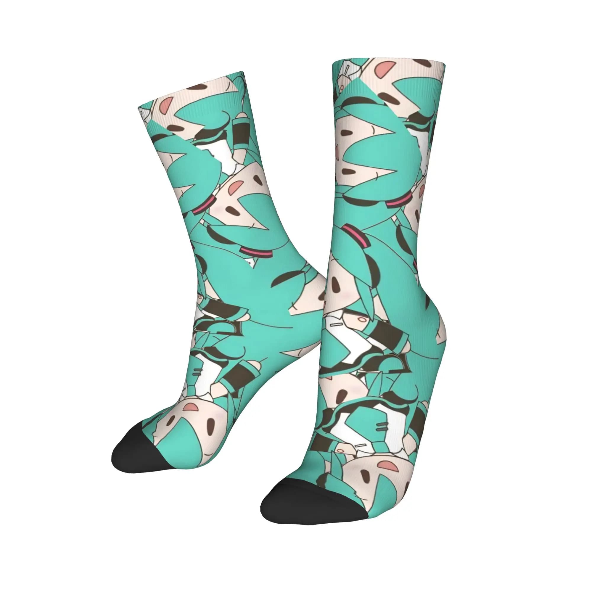 Calzini da calcio Harajuku Hatsune Miku Anime, calzini lunghi in poliestere per unisex, che assorbono il sudore