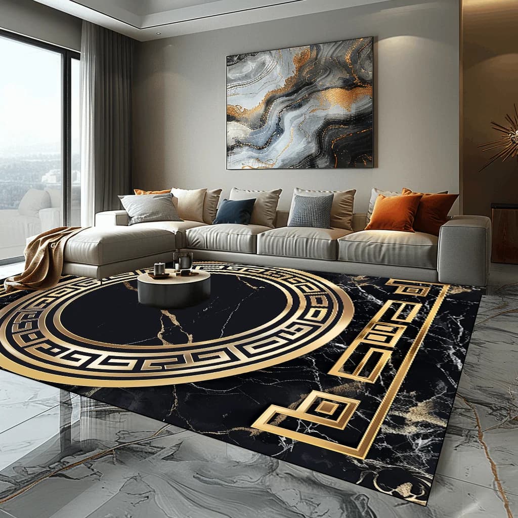 Luxury Grand Carpets in Black Gold For Living Room Decoration European Style Carpet for Home Sofa Tablets Rug Anti-slip Carpet for Bedroom