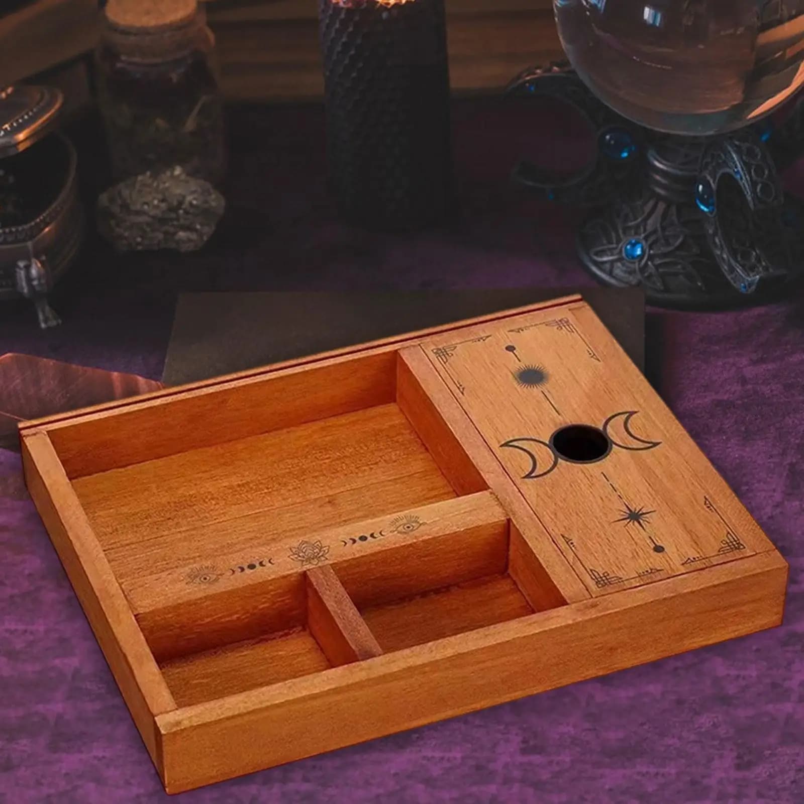 Porta carte dei tarocchi Vassoio spazioso Scatola di carte estetiche Decorazione da scrivania Supporto per carte dei tarocchi in legno per donne Hobby che giocano in camera da letto Ufficio